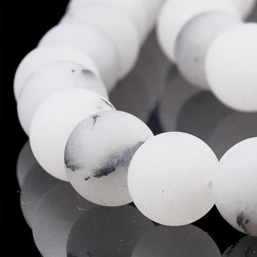 Quartz rond blanc ,quartz rutile , perle pierre blanche, ronde 8 mm, x 10 ,gemmes , pierre bijoux