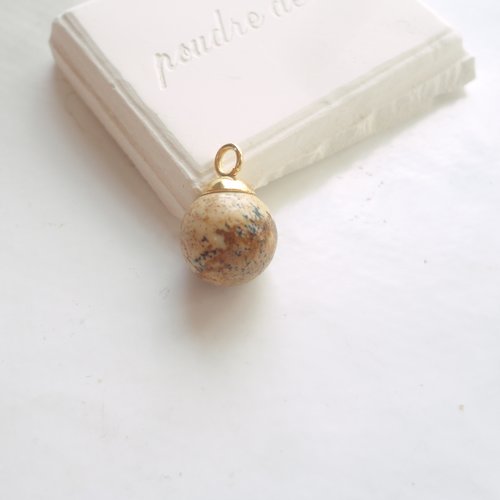 Breloque ronde jaspe doré, charme pierre bijoux 10mm, bélière inox doré, cadeau maman, pierre jasper,