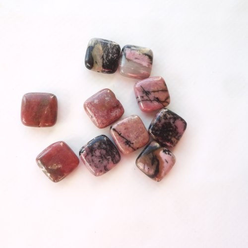 Rhodonite brutte, perle carré, x10, pierre rose, gemmes naturel bijoux, minéraux rose, bijoux protection, bracelet pierre