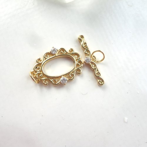 Fermoir à bascule ovale, fermoir doré, apprêts bijoux plaqué or 18 kc, apprêts collier, pierre zircon