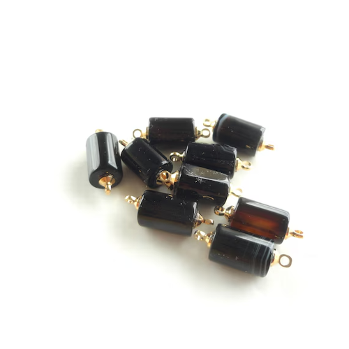 Connecteur tube pierre noire, connecteur agate noir, acier inoxydable doré, perle lien, pierre, noire,