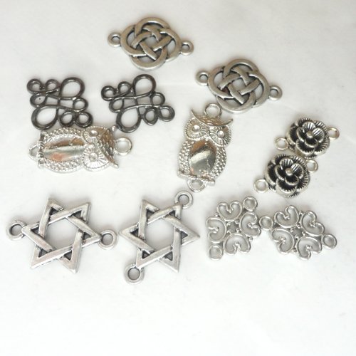 Connecteur bijoux argenté, lot perle lien, perle intercalaire, connecteur intercalaires