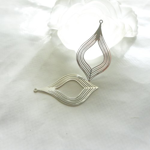 Pendentif larme en métal argent, x 2, goutte filigrane pour boucle oreille, goutte, apprêts bijoux, apprêts boucle oreille