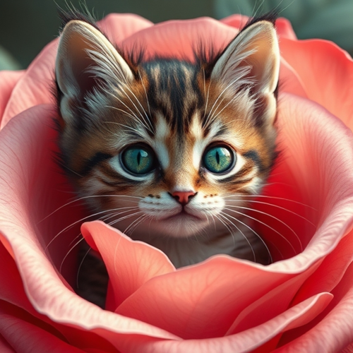 Image numerique "chaton dans une rose"