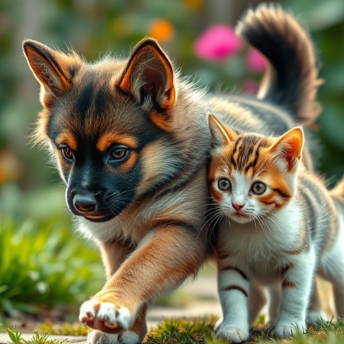 Image numerique "chaton et chiots"