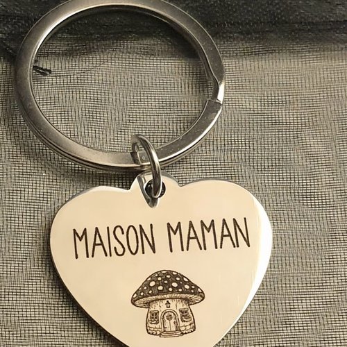 Porte cles "maison maman" en inox