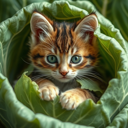 Image numerique "chaton dans un chou"