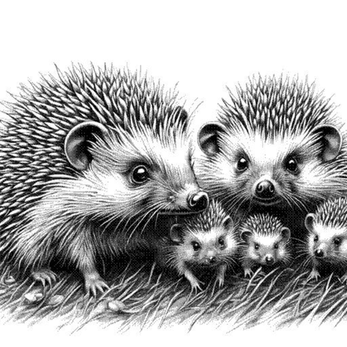 Image telechargeable "famille de hérisson", style gravure