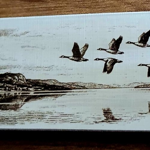 Couteau de cuisine gravé "canard sur le lac"