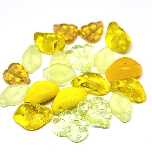 Mix 20 perles feuilles jaunes