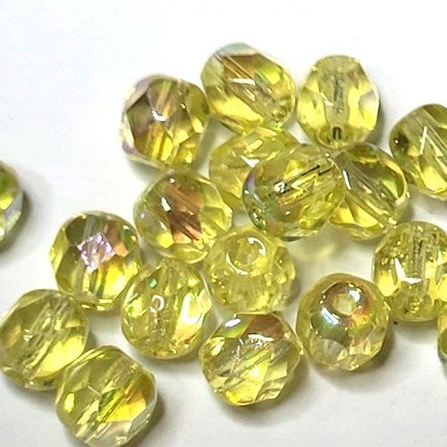 20 perles à facettes 6mm jaunes lustrées