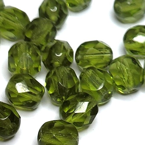 20 perles à facettes 6mm vert olive