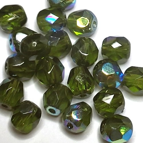 20 perles à facettes 6mm vert olive lustrées