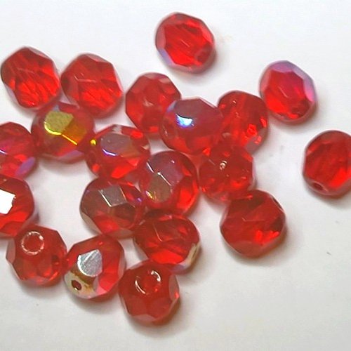 20 perles à facettes 6mm rouges lustrées