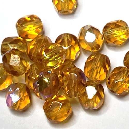 20 perles à facettes 6mm ambres lustrées claires