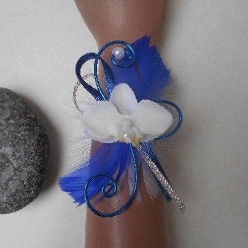 Bracelet fleuri pour mariée ou témoin de mariage,bleu marine