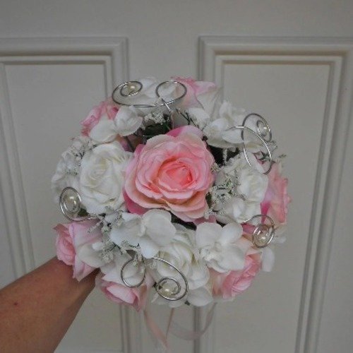 Bouquet de mariée "carmen" -blanc rose poudré et argent