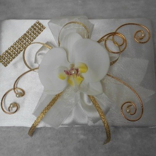 Livre d'or pour mariage - ivoire et or avec orchidée artificielle