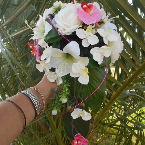 Bouquet de mariée retombant - ivoire et fuchsia - "leane"