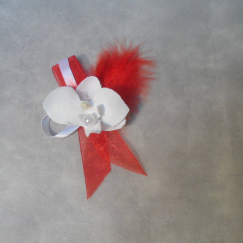 Boutonnière - broche pour mariage - rouge et blanche avec orchidée - Un  grand marché