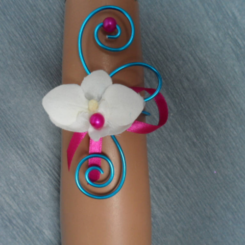 Bracelet fleuri d'orchidée - turquoise et fuchsia