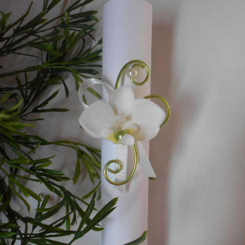 Bracelet fleur pour enfant - vert anis et ivoire avec orchidée