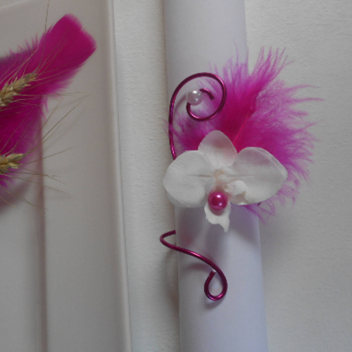 Rond de serviette fuchsia et blanc avec orchidée,maiage