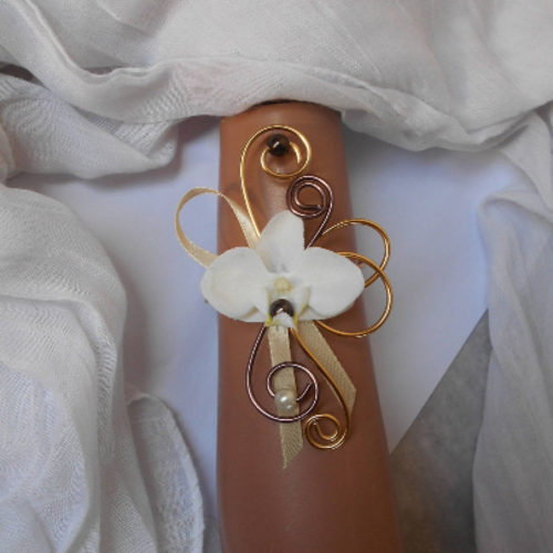 Bracelet fleuri pour mariée ou témoin - doré et chocolat - 