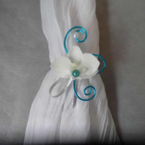 Bracelet fleur enfant - blanc turquoise argent avec orchidée