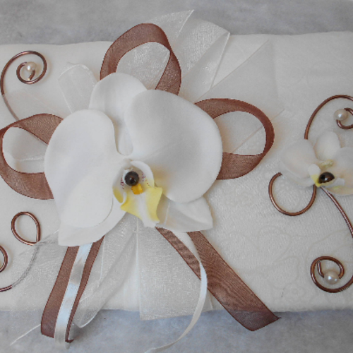 Livre d'or pour mariage - ivoire et chocolat avec orchidée