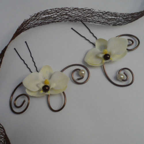 Pics à cheveux - coiffure pour mariée - ivoire et chocolat - orchidée