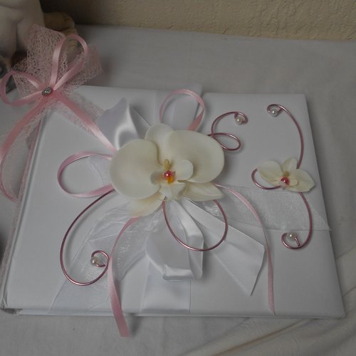 Livre d'or pour mariage - rose pâle et blanc avec orchidée