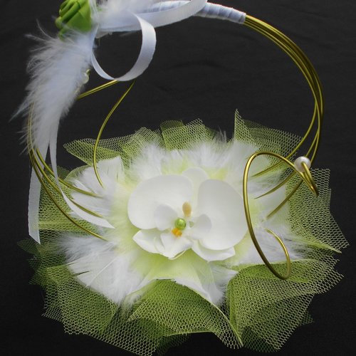 Porte alliances original pour mariage - vert anis et blanc