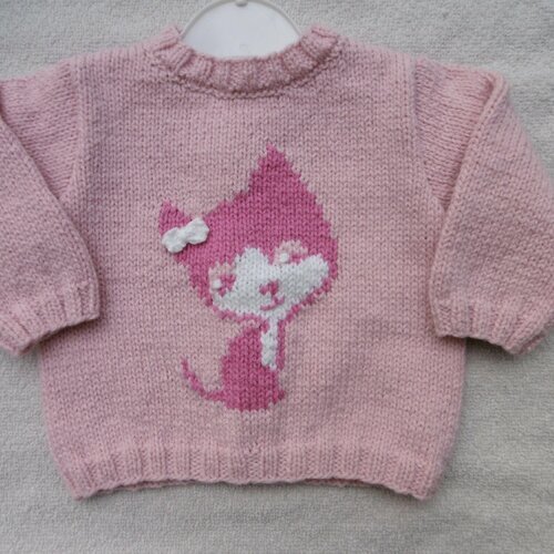 Pull brassière rose bébé motif chat de 3 mois à 3 ans