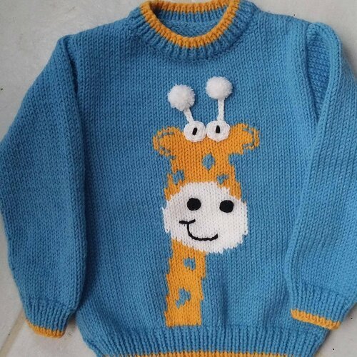 Pull enfant garçon motif girafe de 2 ans à 6 ans tricoté main