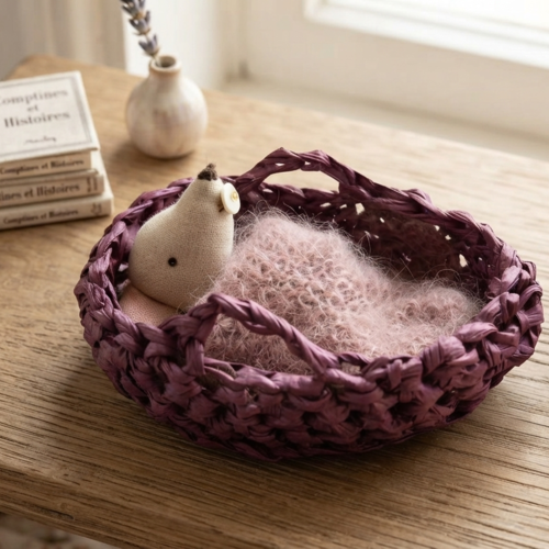 Couffin en raphia pour bébé souris maileg — petit lit miniature fait main
