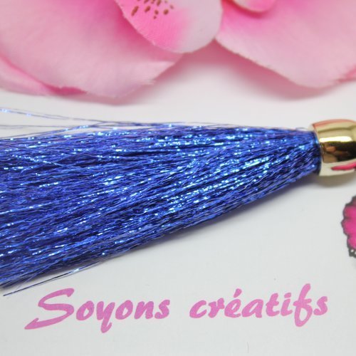 Lot 40 pompons breloques franges  73mm - bleu- sc0099373