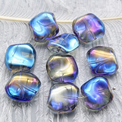 Lot 58 perles tchèque verre irrégulier bleu ab multicolore 19x17mm - création bijoux-