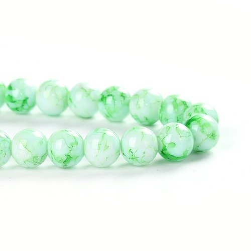 7 enfilades d'environ 80 perles en verre effet marbré vert 10mm - sc13432