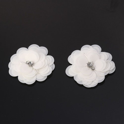 8 appliques fleur blanc 69mm - scrapbooking - couture - bijoux- sc0111463