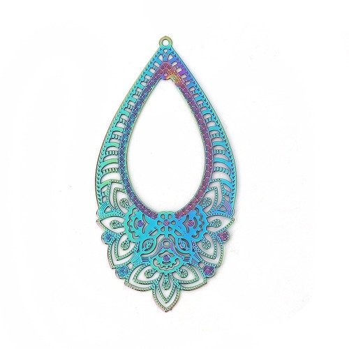 30 magnifiques pendentif goutte email multicolore- 60x30mm - sc0113775- création bijoux-