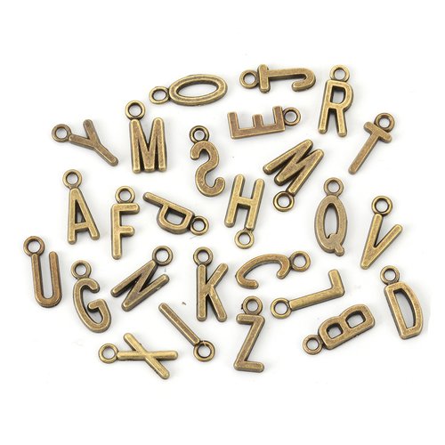 1 lots de 26 breloques alphabet bronze 16mm - sc0120204