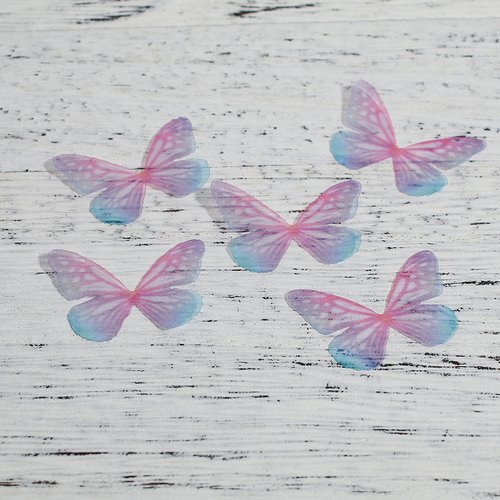 2 papillons organza rose et bleu 30x21mm -création bijoux- sc0089057