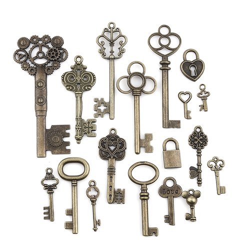 1 lots de 18 breloques clés mixtes bronzes - création bijoux - sc0130607-