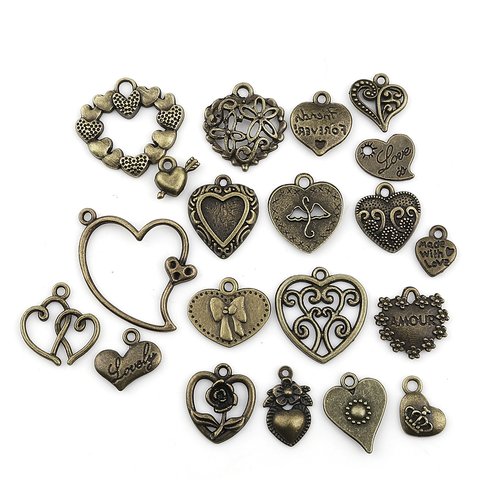 1 lots de 20 breloques coeurs mixtes bronzes - création bijoux - sc0130608-