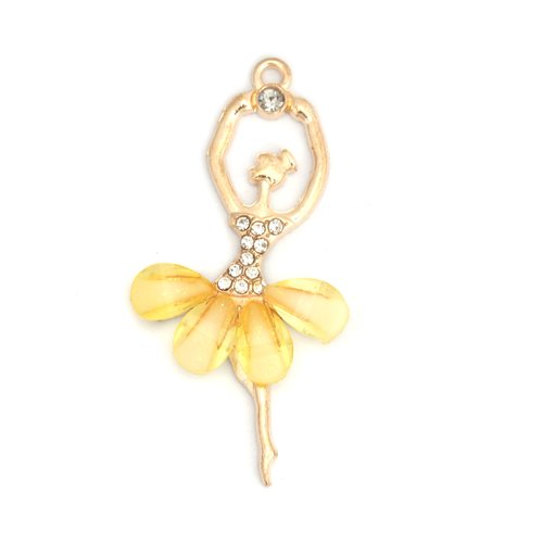 5 magnifiques pendentifs danseuse ballerine doré jaune strass 6x3cm -