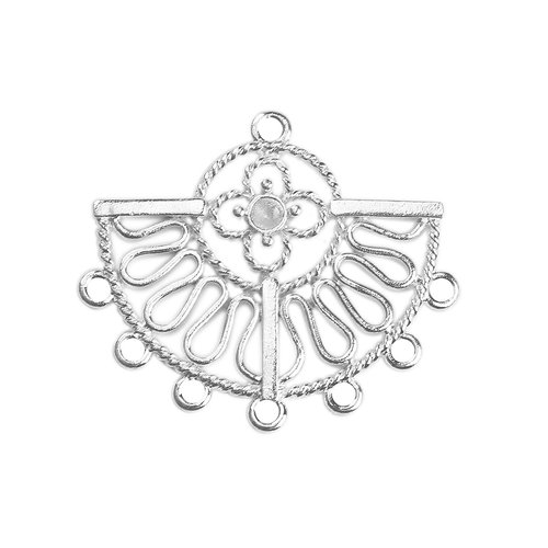 50 connecteurs lustre demi lune fleurs argenté -création bijoux- sc0097309-