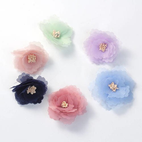 Lot 35 belles fleurs tissus 30mm- couleurs aléatoires - scrapbooking - couture -