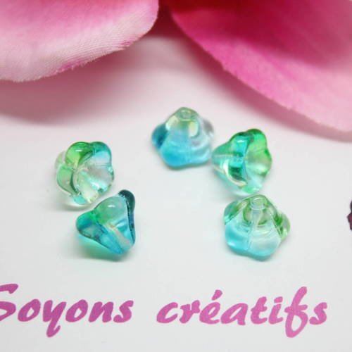 Lot 45 perles tchèque fleur belle de jour bleu vert 10mm-sc0090927- création bijoux-