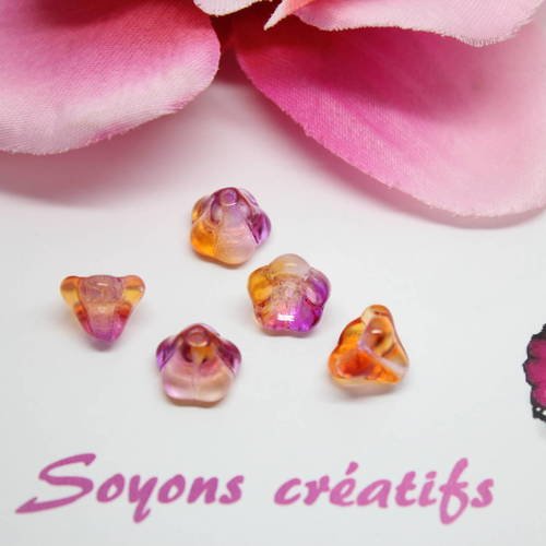 Lot 50 perles tchèque fleur belle de jour orange violet 10mm-sc0090929- création bijoux-